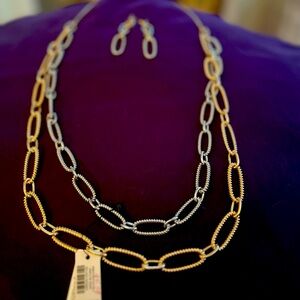 Chico's Gold and Silver Chain Necklace and Earrings